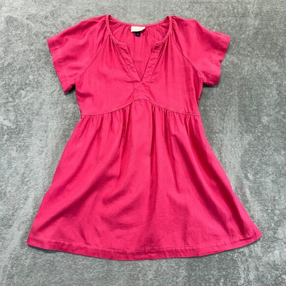 Universal Thread Linen Blend Mini Dress XS Babydoll Short Sleeves Pink Beach - Picture 1 of 6